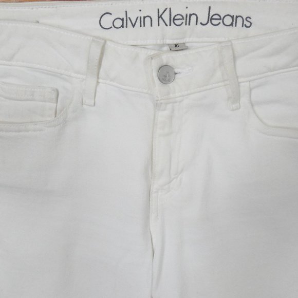 CALVIN KLEIN Size 10 White Capri Jeans Cropped Stretch 30 Waist 5 Pocket Basic - Picture 4 of 11